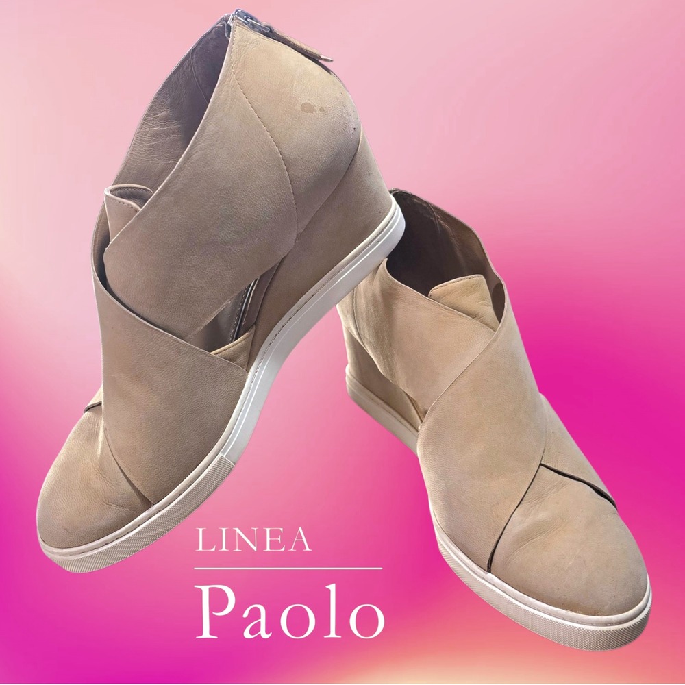 Linea Paolo Faith Wedge Sneaker Womens Crossover Suede Zip‎ Tan 10.5M